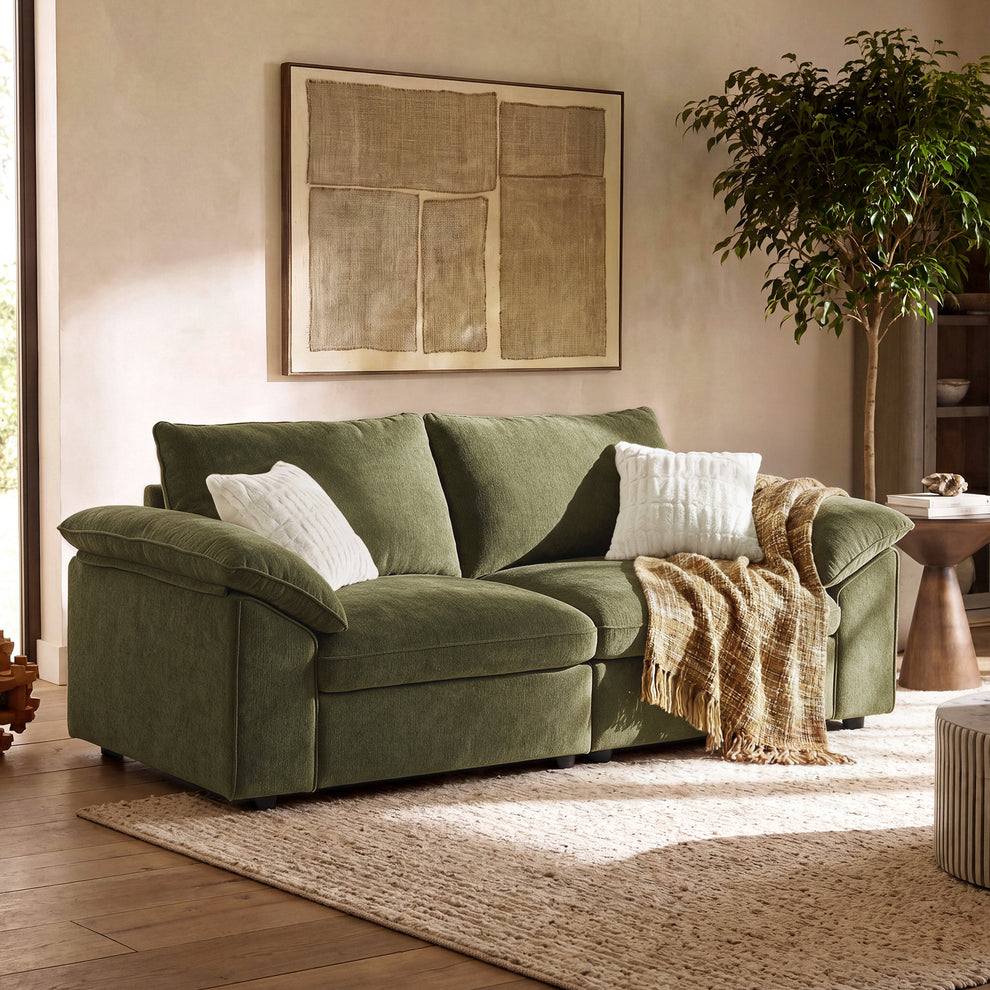 [Pre-sale] Dreamboat Modular Chenille Loveseat Sofa with Wide Arms, Green