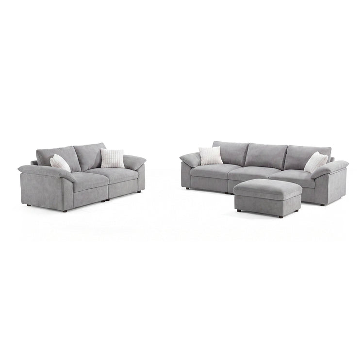 Dreamboat Modular Chenille L-Shape and Loveseat Sofa Set with Storage Ottoman,Gray