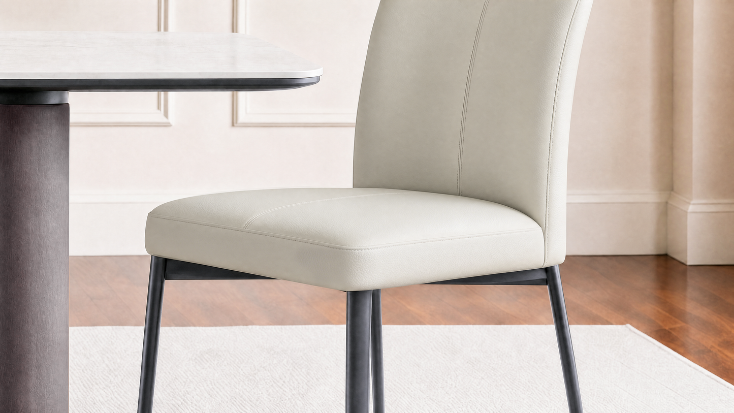 2-Pack Black PVC Dining Chairs with Double Half Stitch Detailing