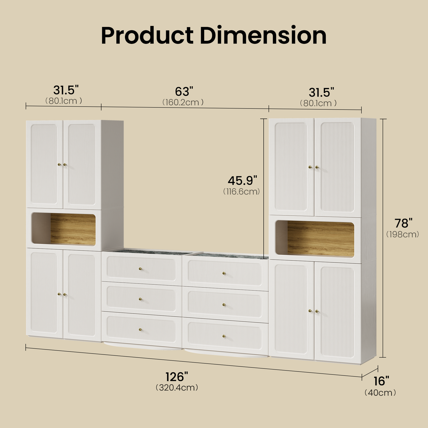 Flexmod 126" Modular Storage with Fluted Doors, Drawers & Niches