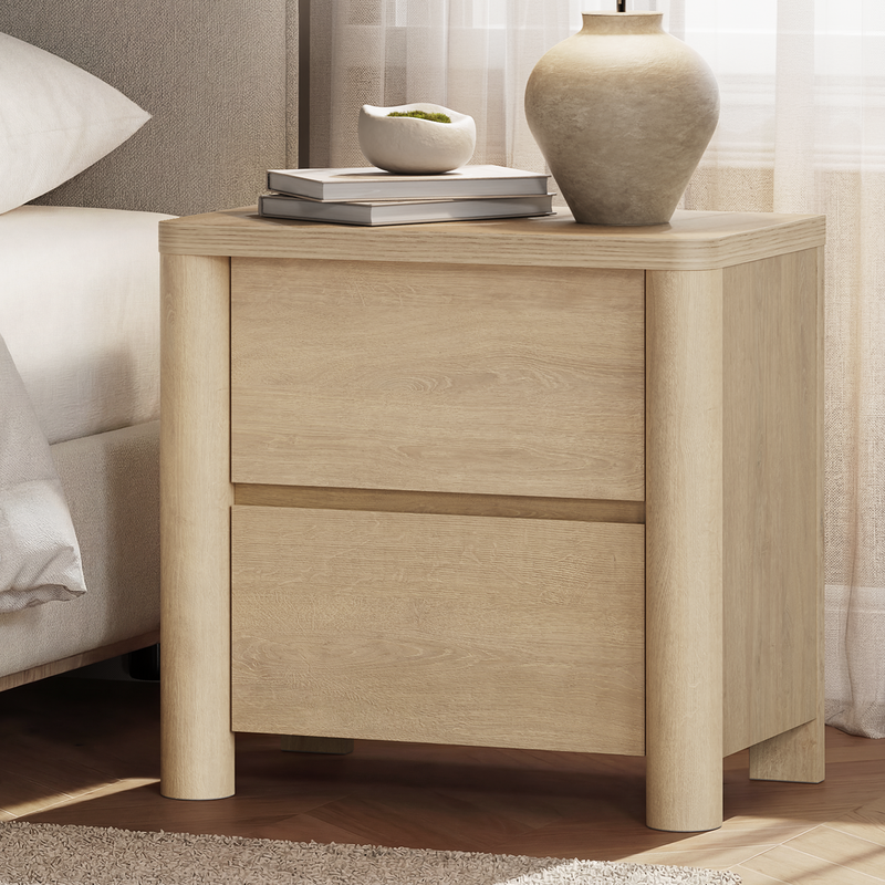 25.5'' Soft-Edge Natural Wood 2-Drawer Nightstand