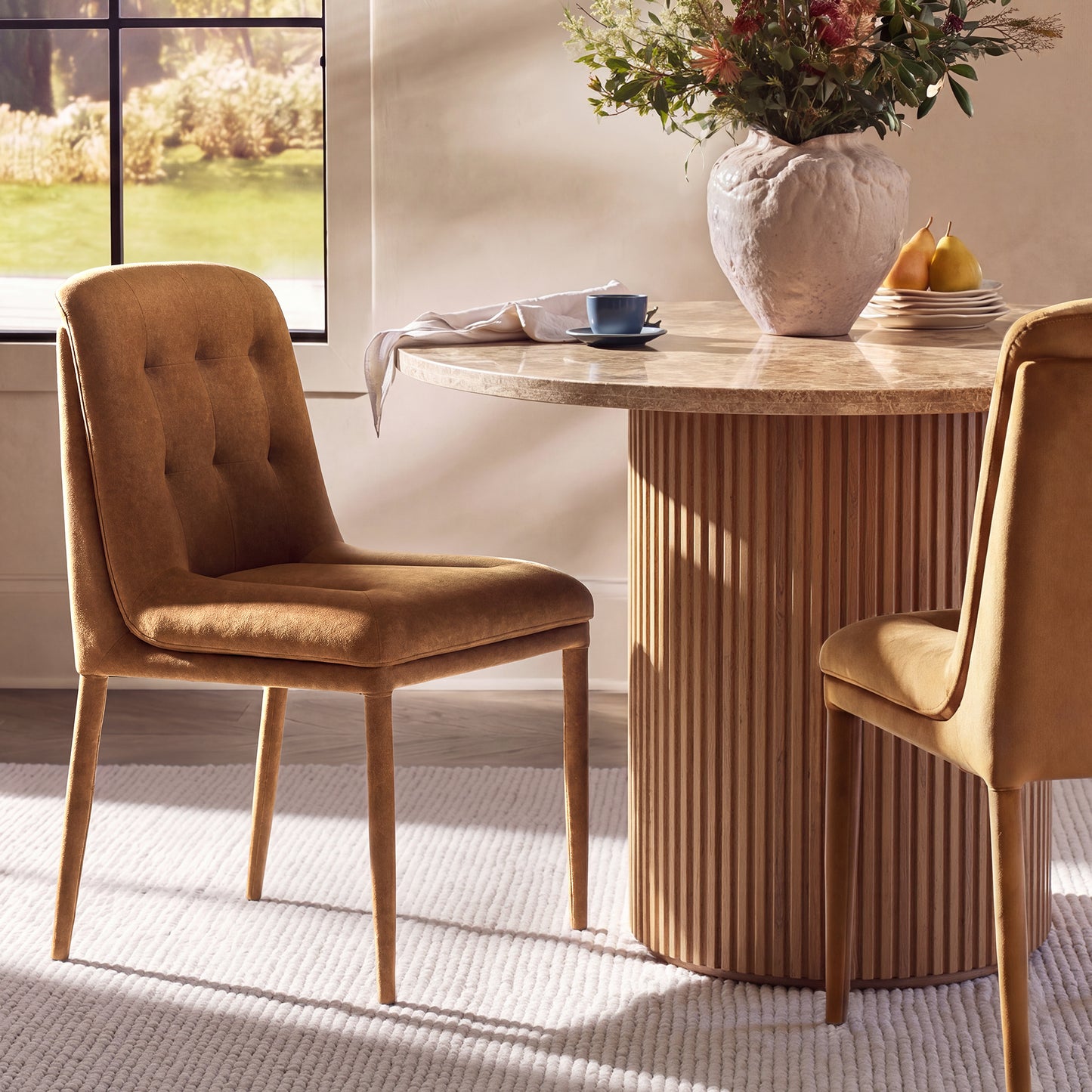 Double Layer Mohair Dining Chairs Set of 2, Coffee
