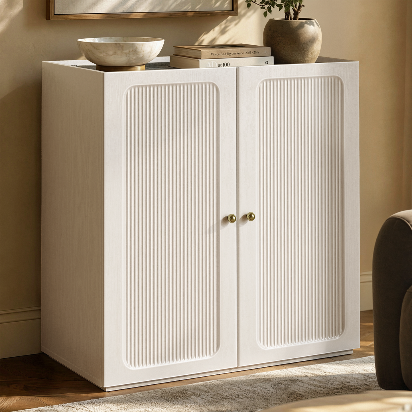 Flexmod 31.5" Modular Fluted Storage Cabinet with Soft-Close Doors