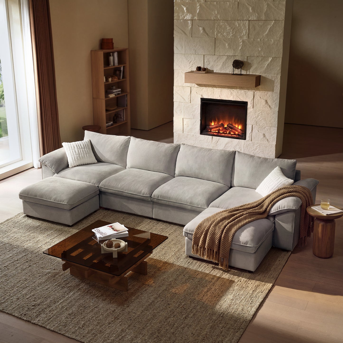 Dreamboat Modular Chenille U-Shape Sofa with Storage Ottoman,Gray