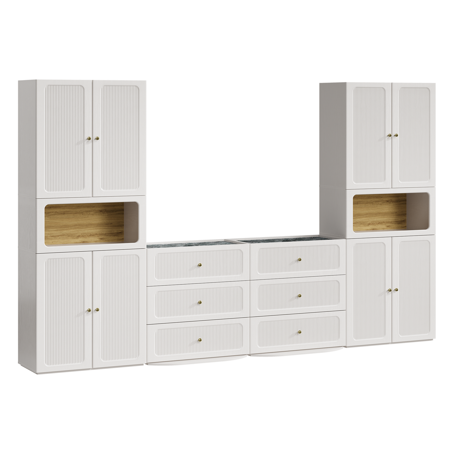 Flexmod 126" Modular Storage with Fluted Doors, Drawers & Niches