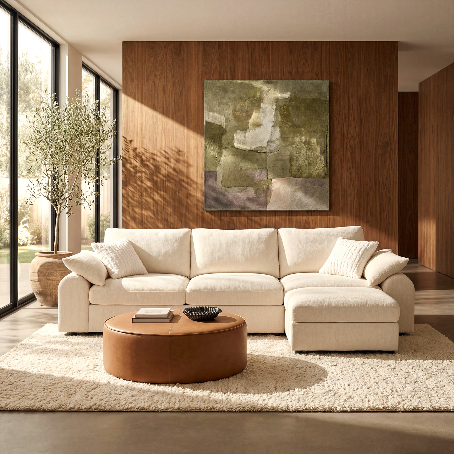 Rialto Modular Chenille L-Shape Sofa with Storage Ottoman,Beige