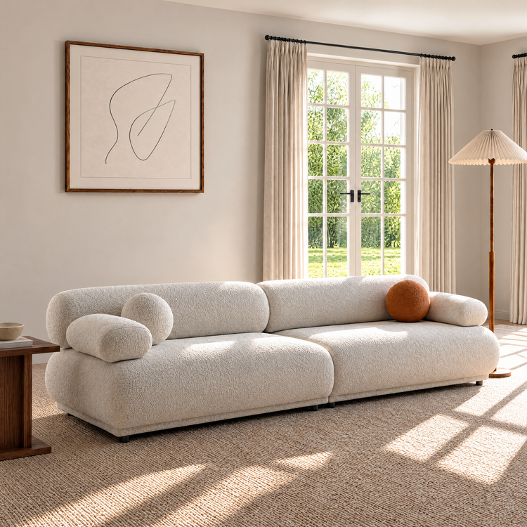 Sofá de 3 plazas de terciopelo beige | Sofá modular italiano moderno