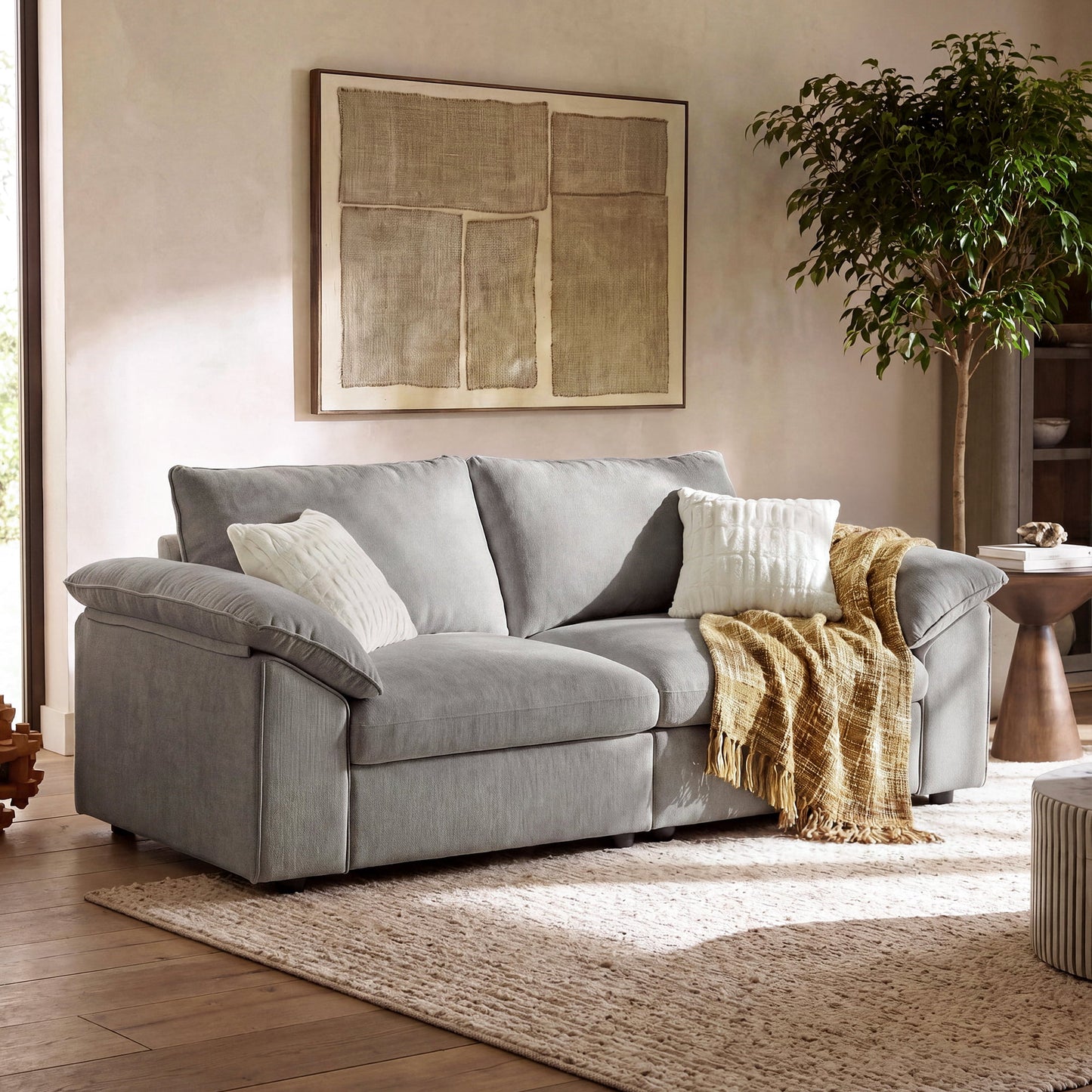 Dreamboat Modular Chenille Loveseat Sofa with Wide Arms,Gray