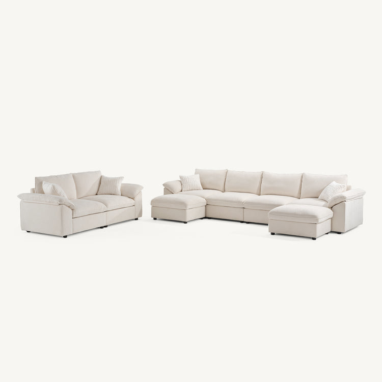 [Pre-Sale] Dreamboat Modular Chenille U-Shape and Loveseat Sofa Set with Storage Ottoman,Beige