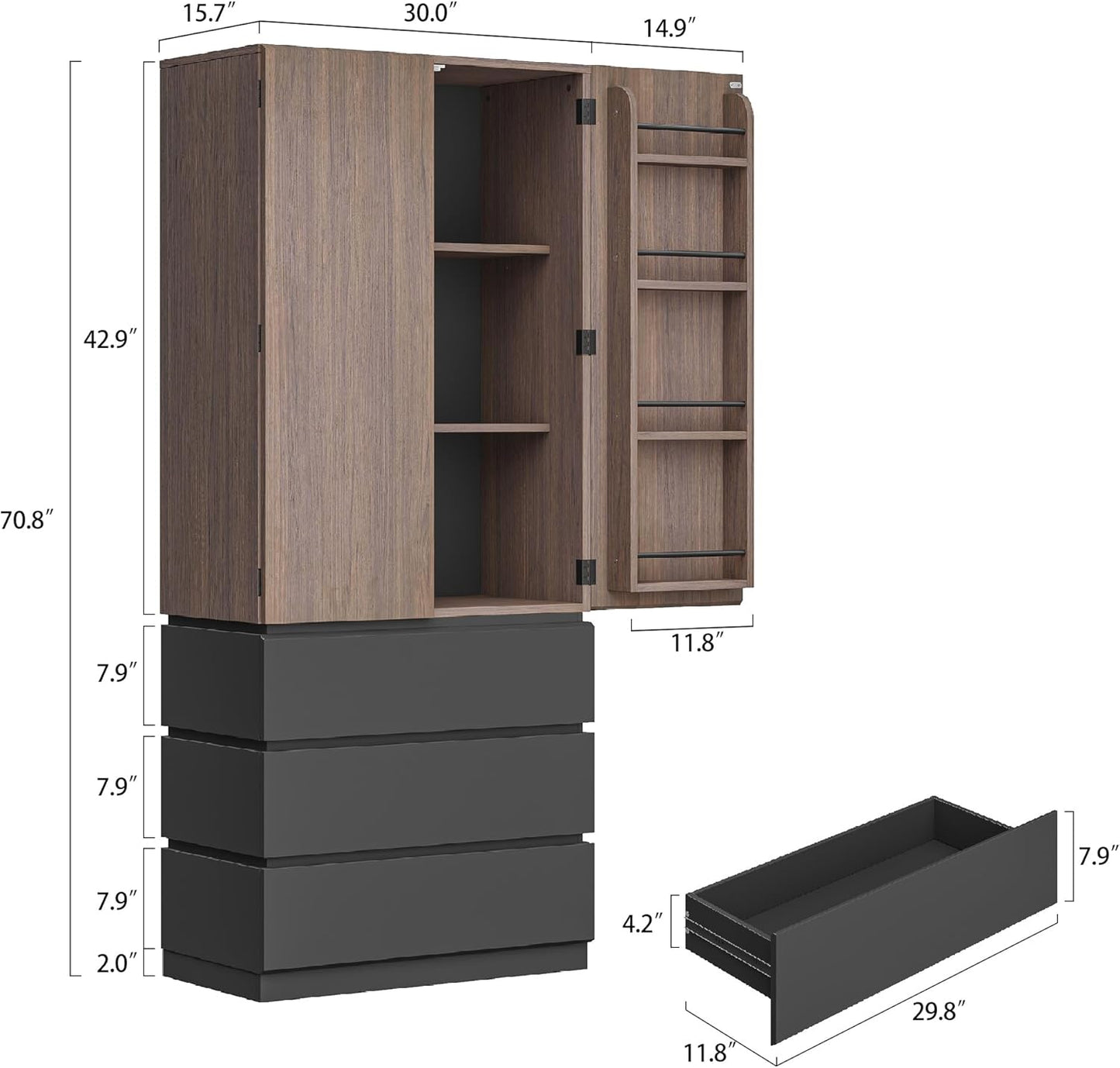 Whisper Series 70.8" Kitchen Pantry with 3 Drawers & Magnetic Closure
