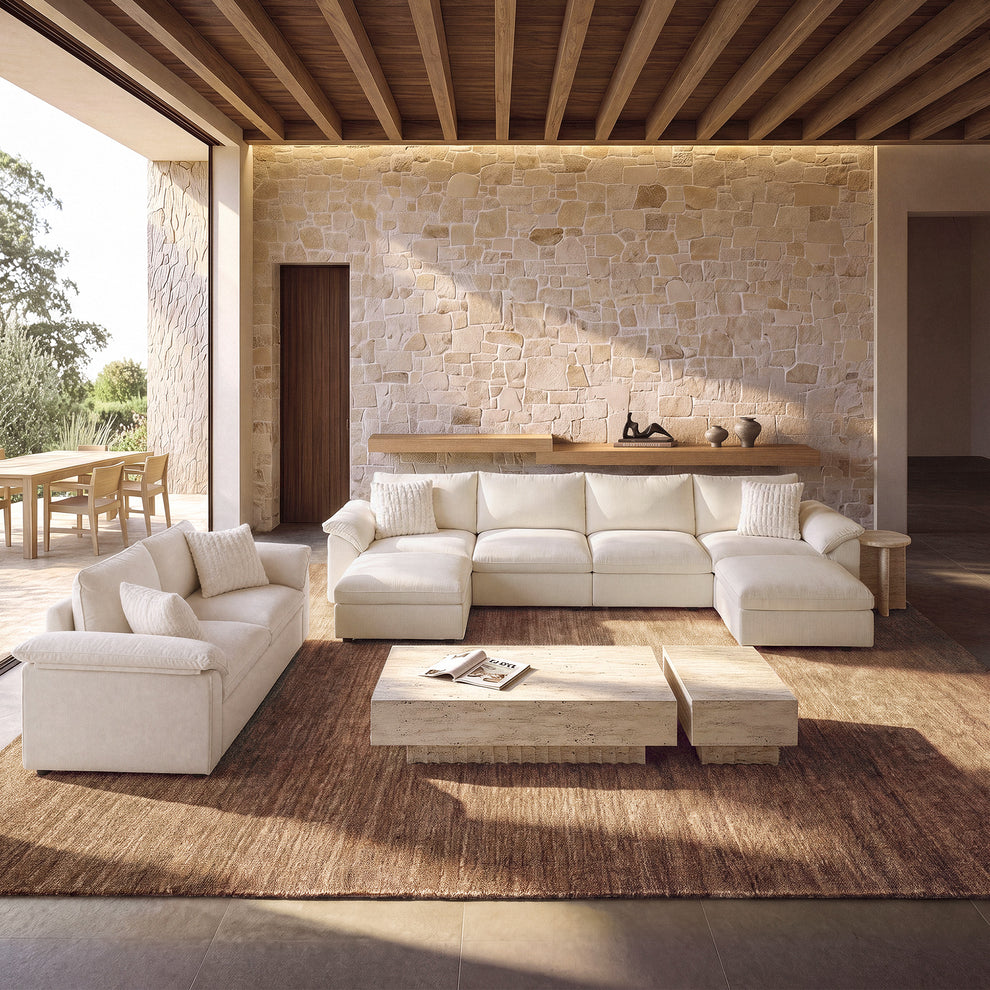 [Pre-Sale] Dreamboat Modular Chenille U-Shape and Loveseat Sofa Set with Storage Ottoman,Beige