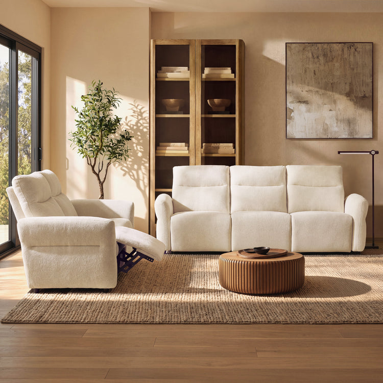 Linnea Beige Textured Fabric Manual Reclining 3-Seater and Loveseat Sofa Set