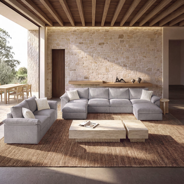 Dreamboat Modular Chenille U-Shape and Loveseat Sofa Set with Storage Ottoman,Gray