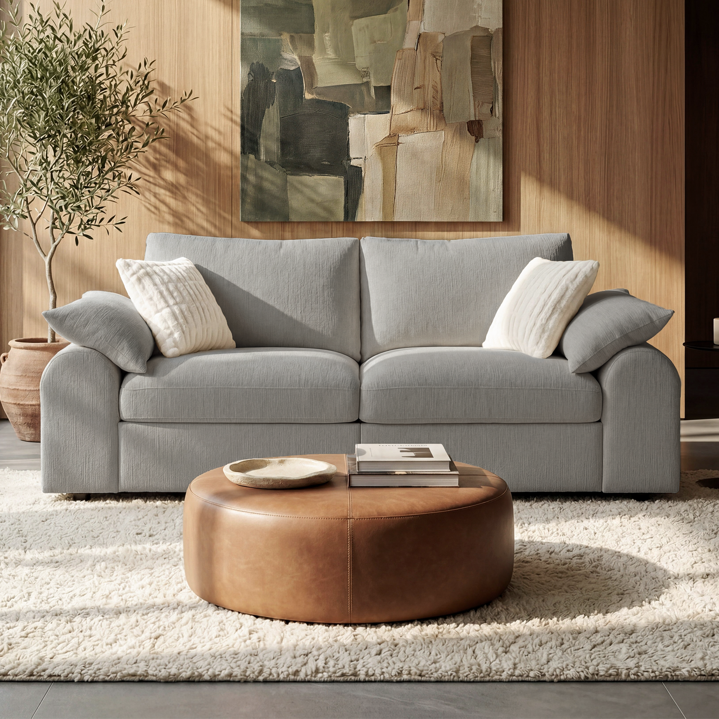 Rialto Modular Chenille Loveseat Sofa with Curved Armrests,Gray