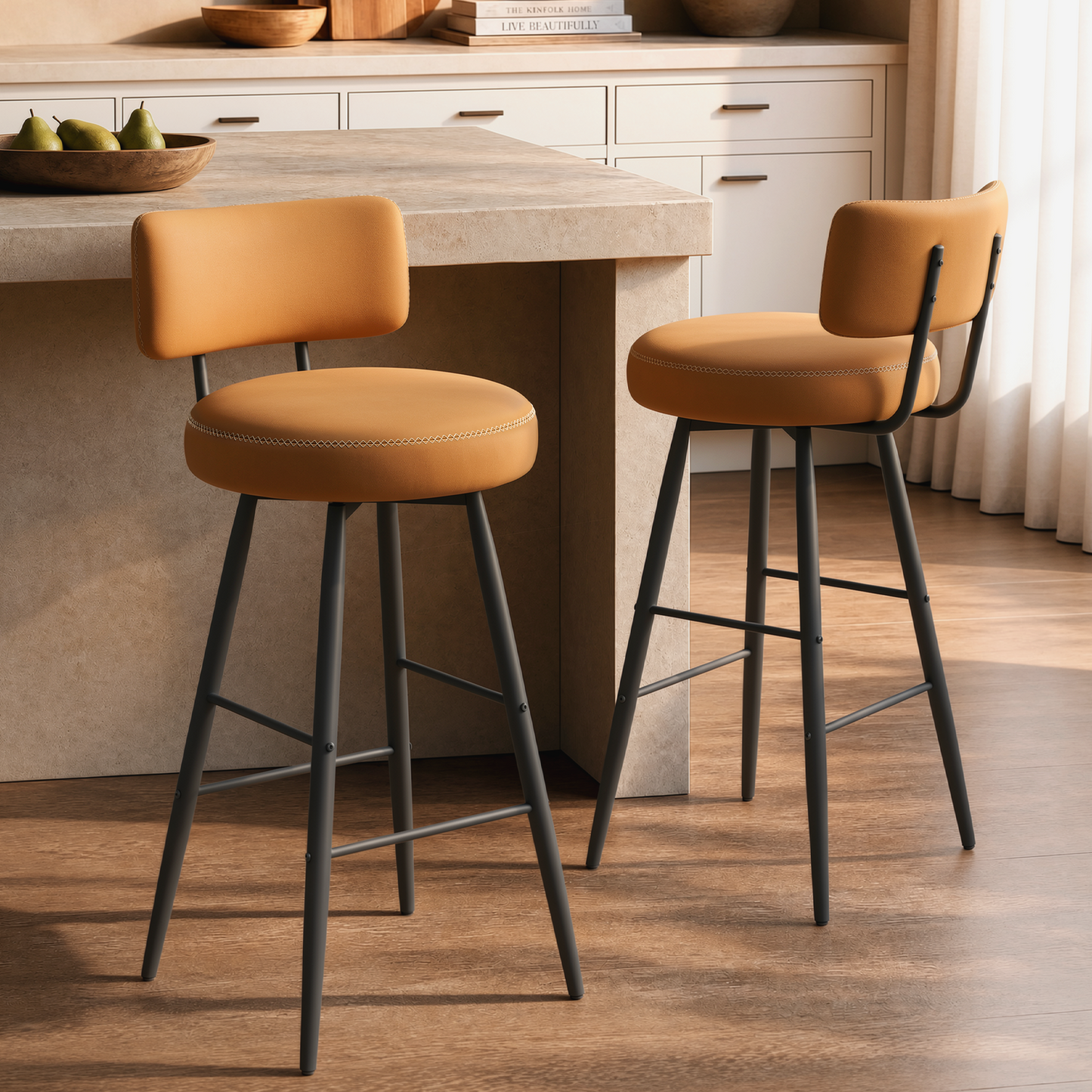 360° Swivel Bar Stools Set of 2,30" Height Bar Stools with Back