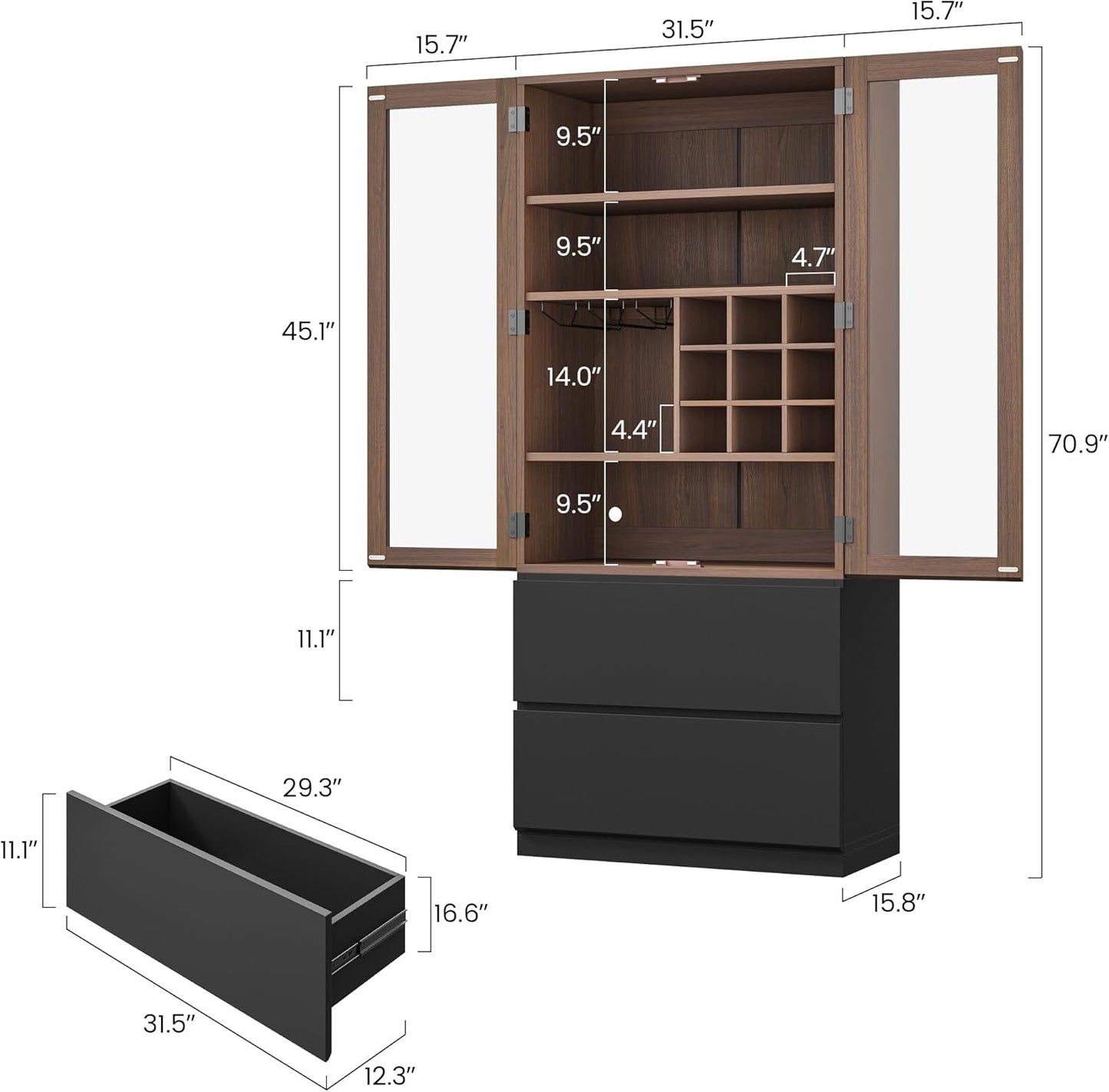 Whisper Series 71" Storage Cabinet with LED & Wine Rack