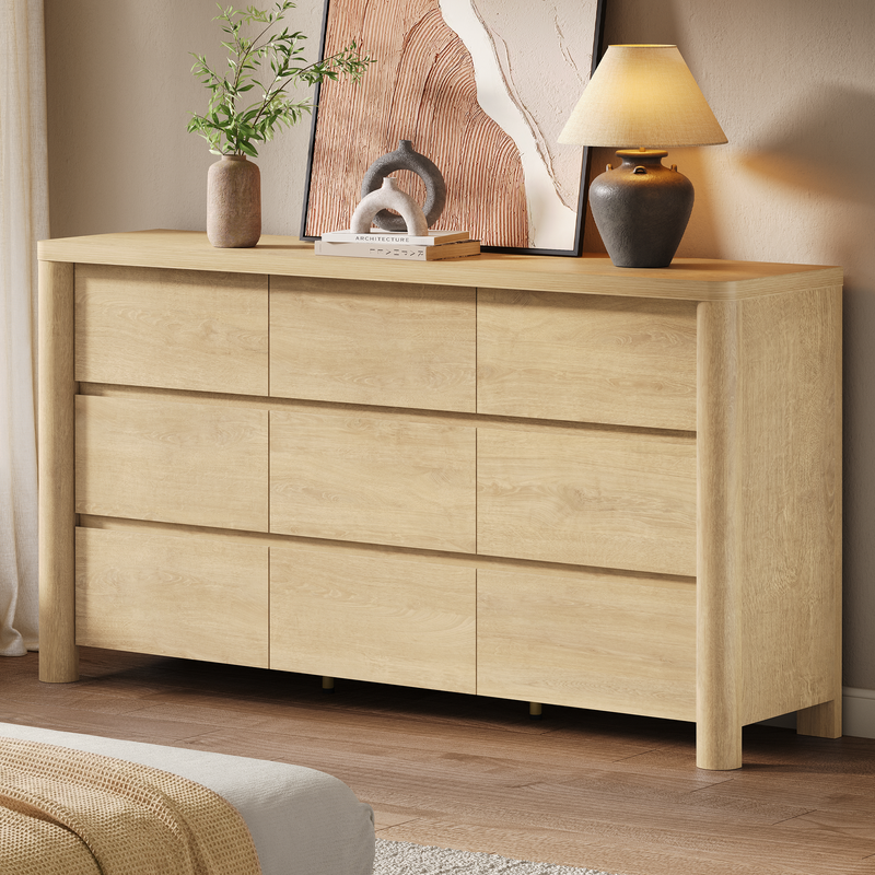63" 9-Drawer Dresser with Thick Top and Round Legs