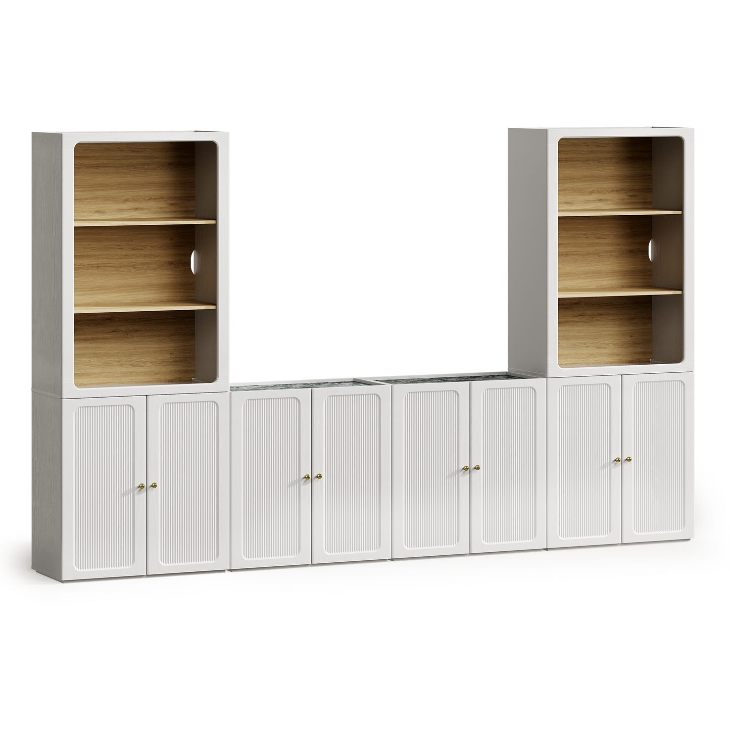 Flexmod 126" Modular Storage with Display Towers & Cabinets