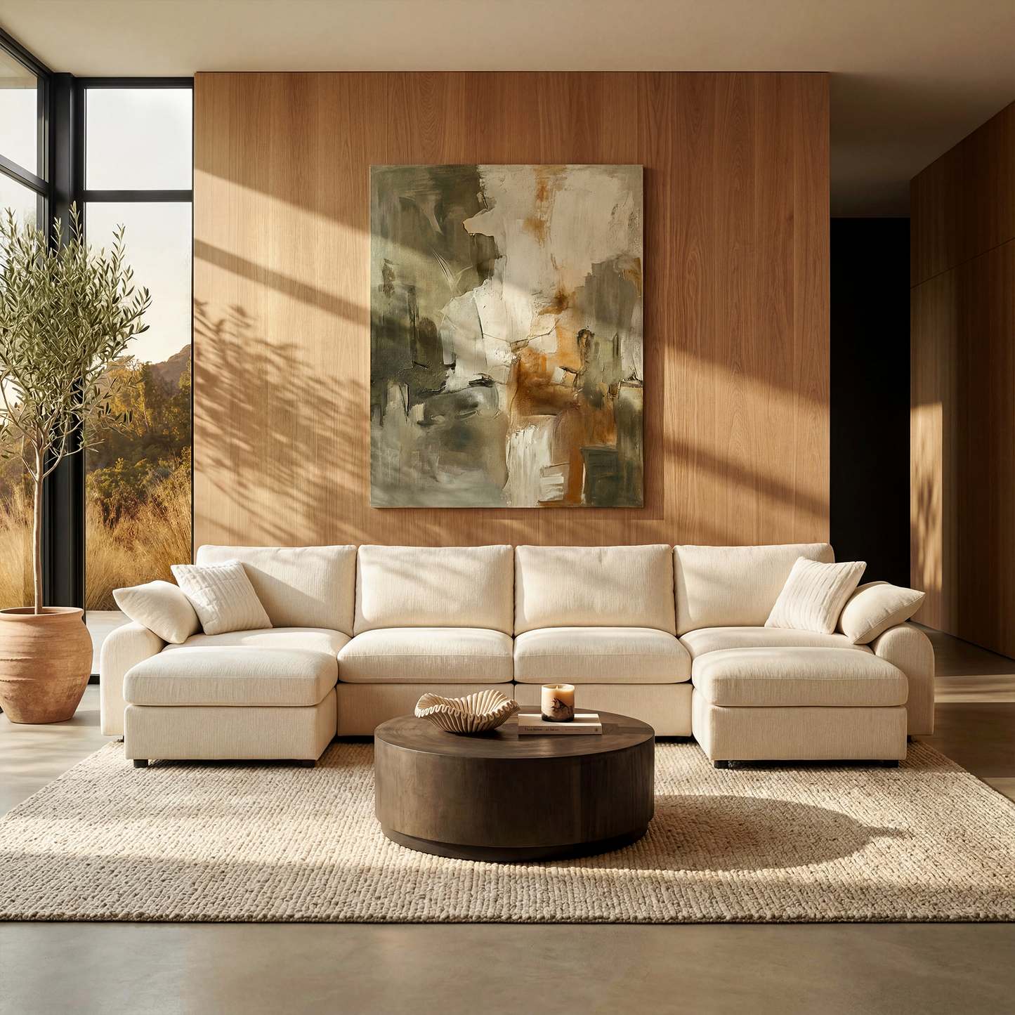 Rialto Modular Chenille U-Shape Sofa with Storage Ottoman,Beige