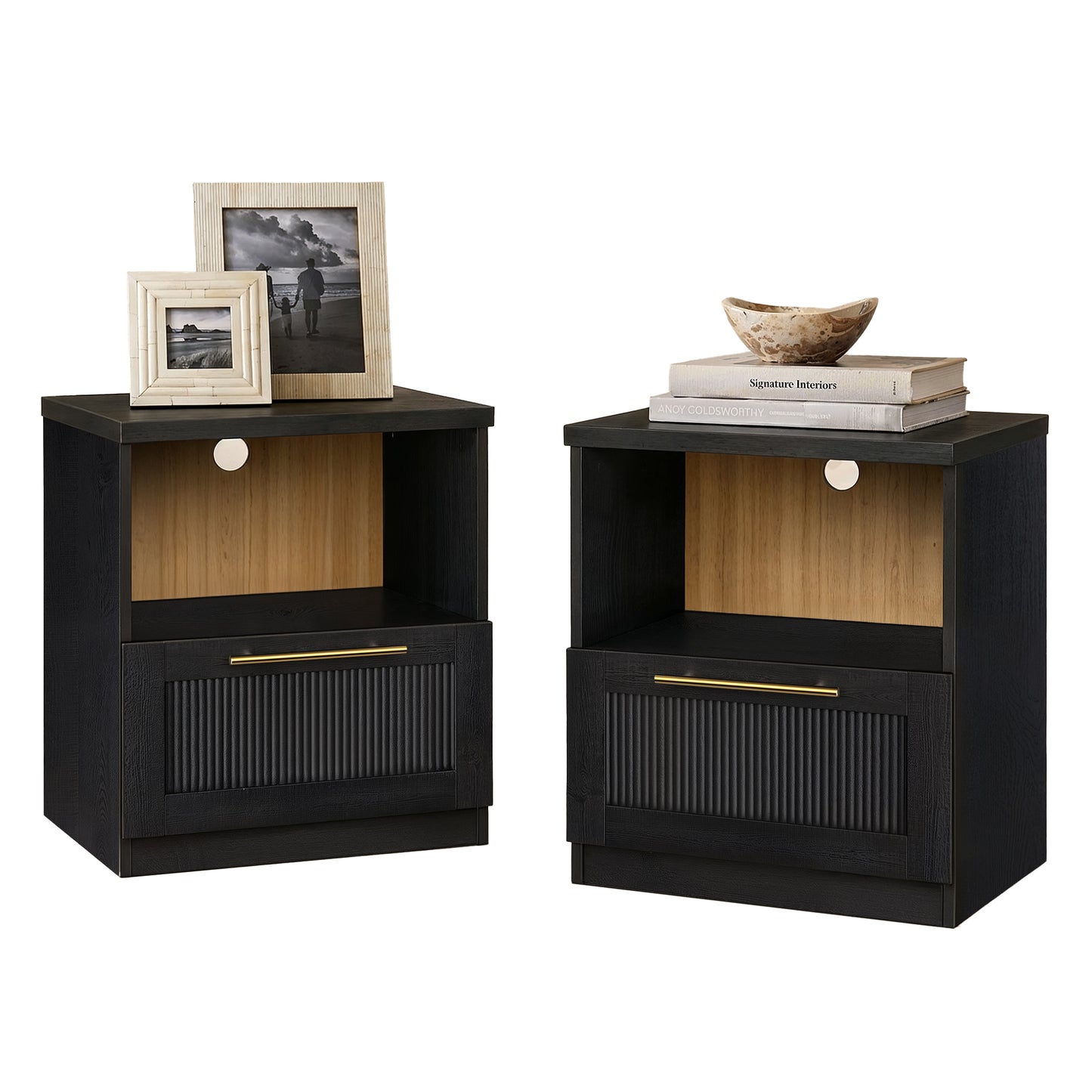 [Pre-sale] Harmo Block Black Wave-Panel Nightstand,set of 2