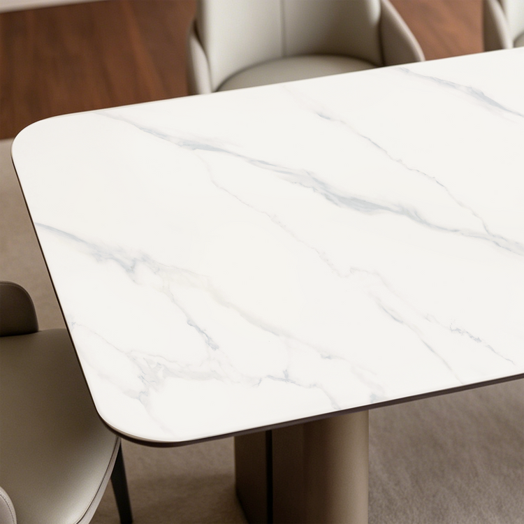 White veined desktop surface shown in a close angled view