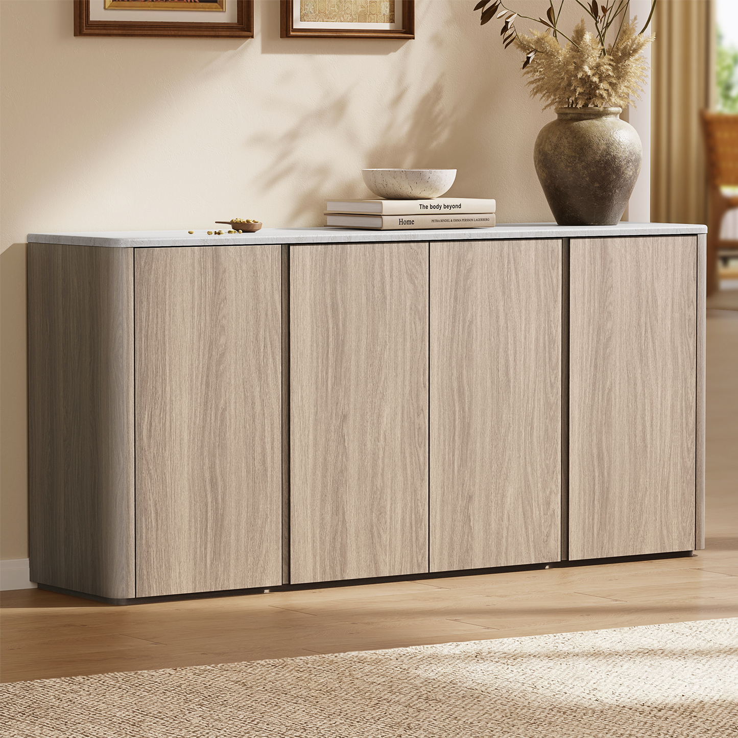 Travertine Grey 4-Door Handleless Soft-Close Sideboard