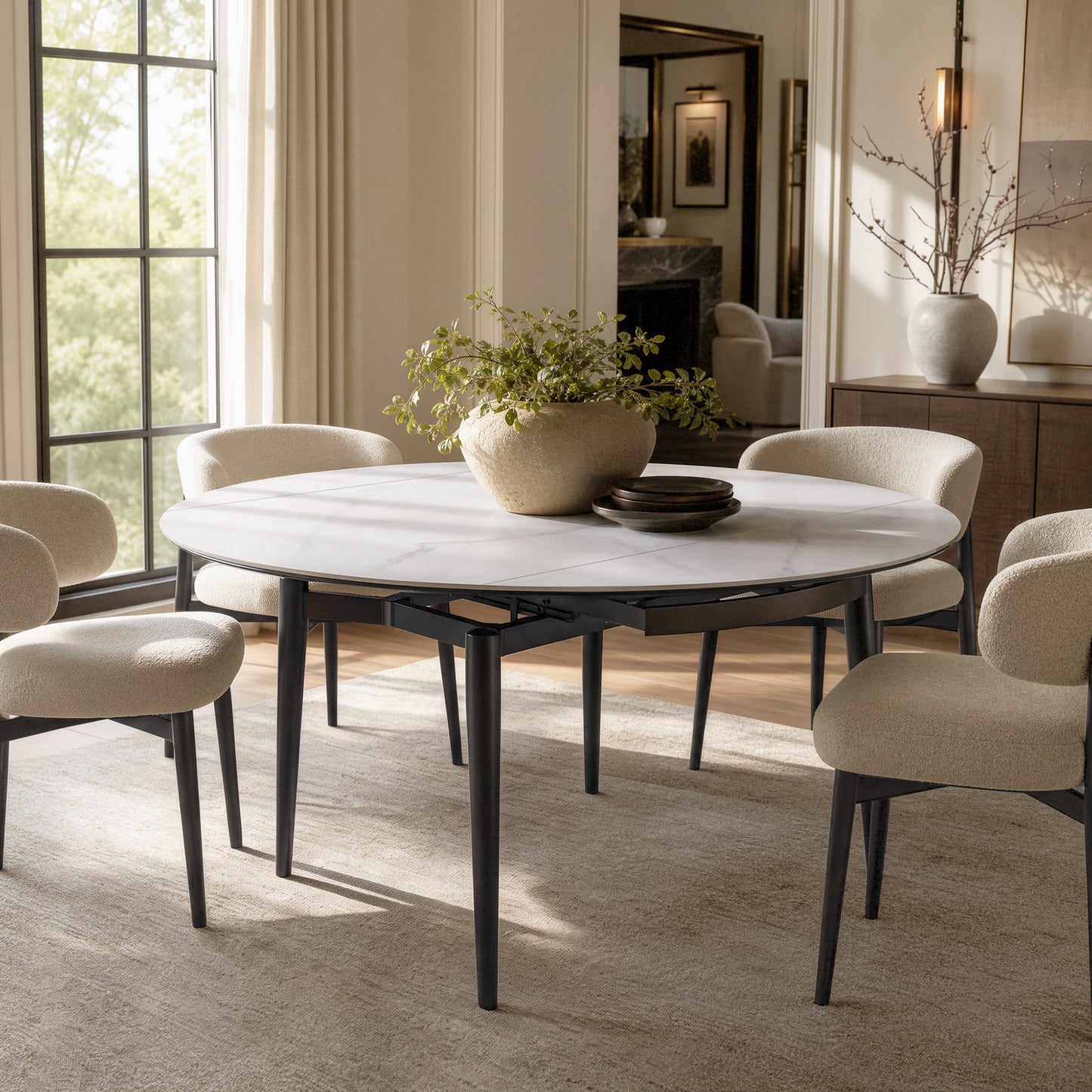 51.2" Round Sintered Stone Extendable Dining Table, Seats 4–6