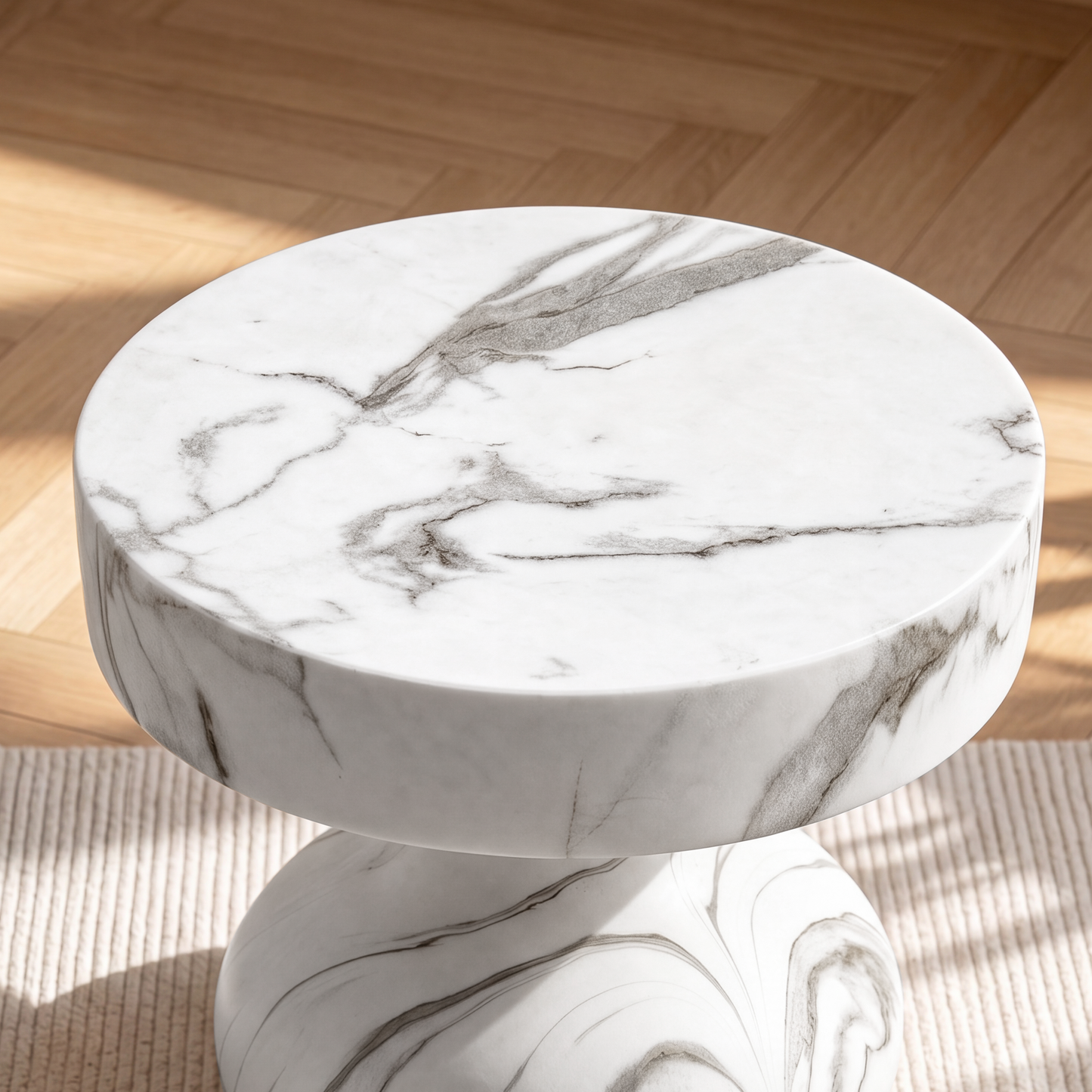 [Pre-Sale] Vase Pedestal Round Side Table - White Marble-Look Finish