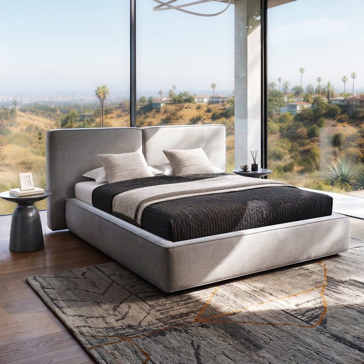Light Grey Queen Lift-Up Storage Bed Frame with Upholstered Headboard