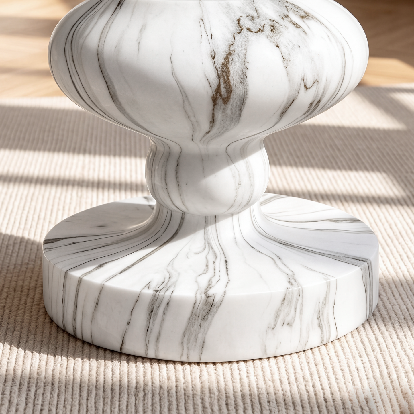 [Pre-Sale] Vase Pedestal Round Side Table - White Marble-Look Finish
