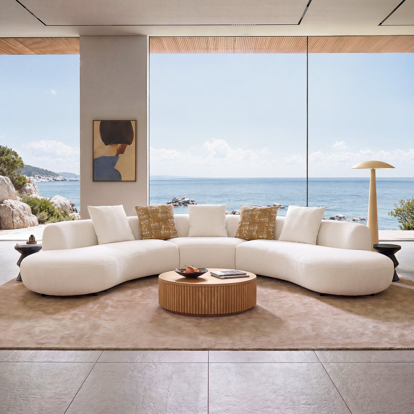 [Pre-Sale] Modern Organic Curved Boucle Sofa Large Modular Sectional Couch - Beige