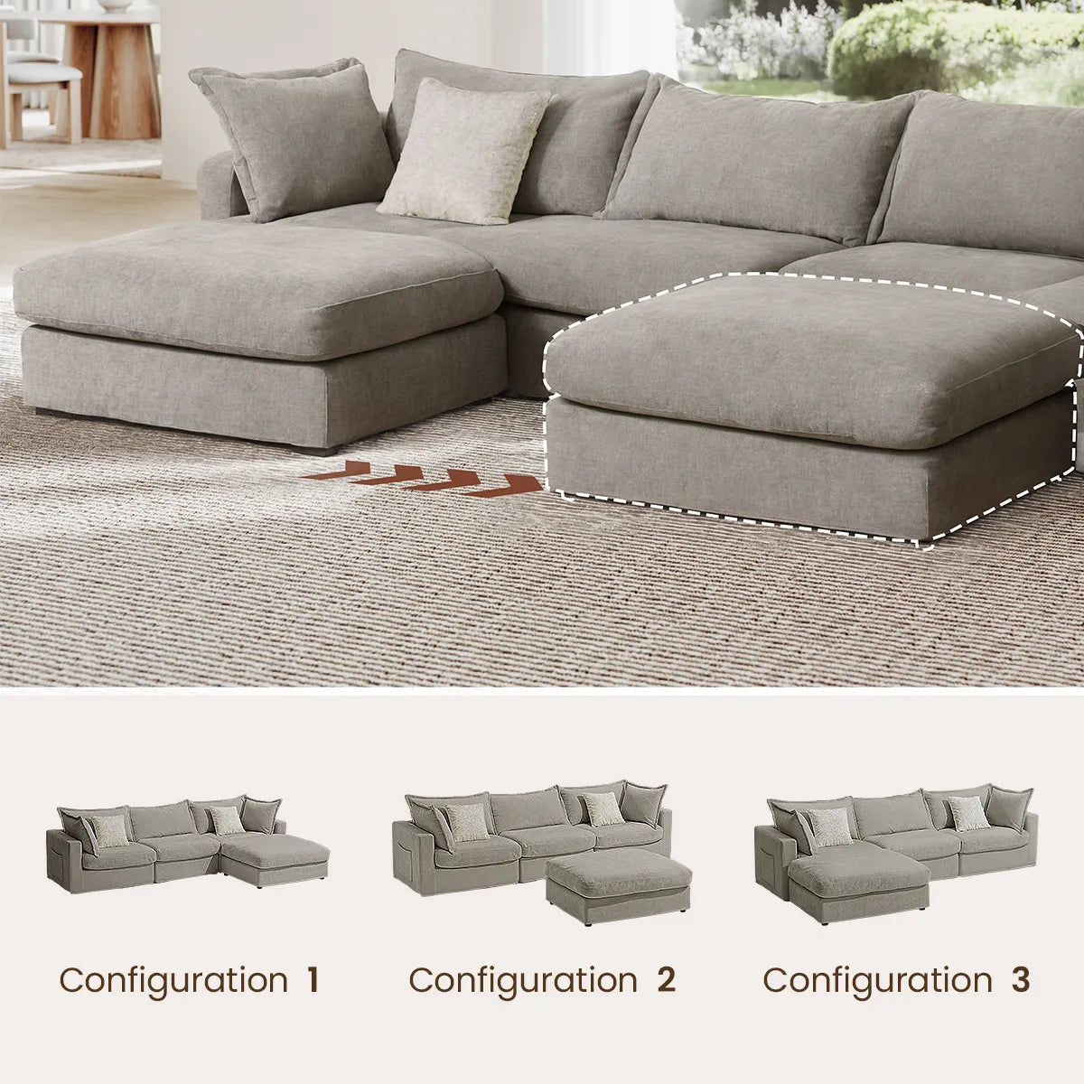 Silas 3-Seat Mist Sectional Sofa