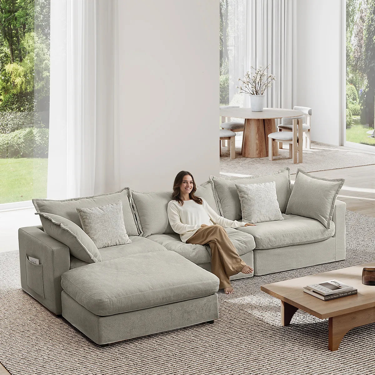 Silas 3-Seat Mist Sectional Sofa