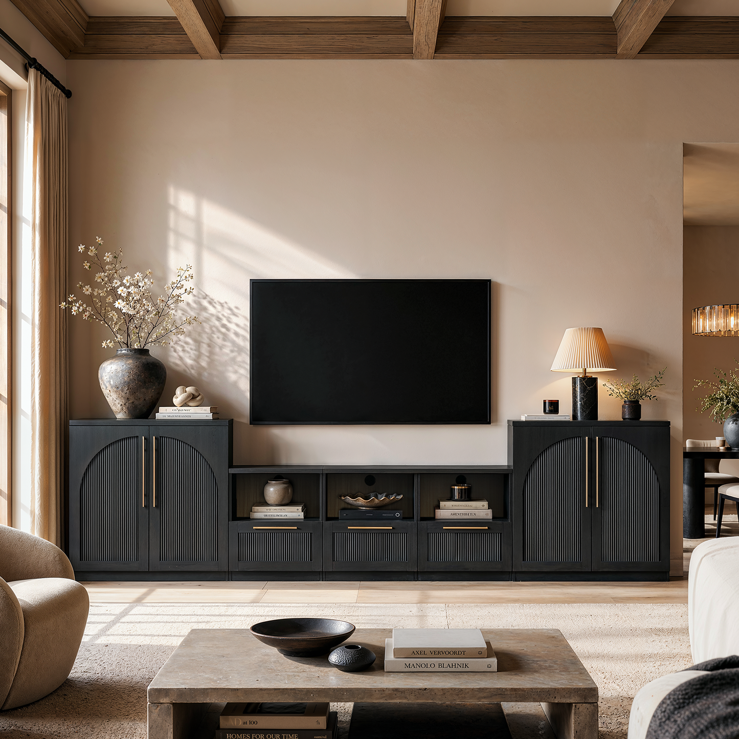 Harmo Block Modular TV Stand with Arched Door Cabinets & Drawers