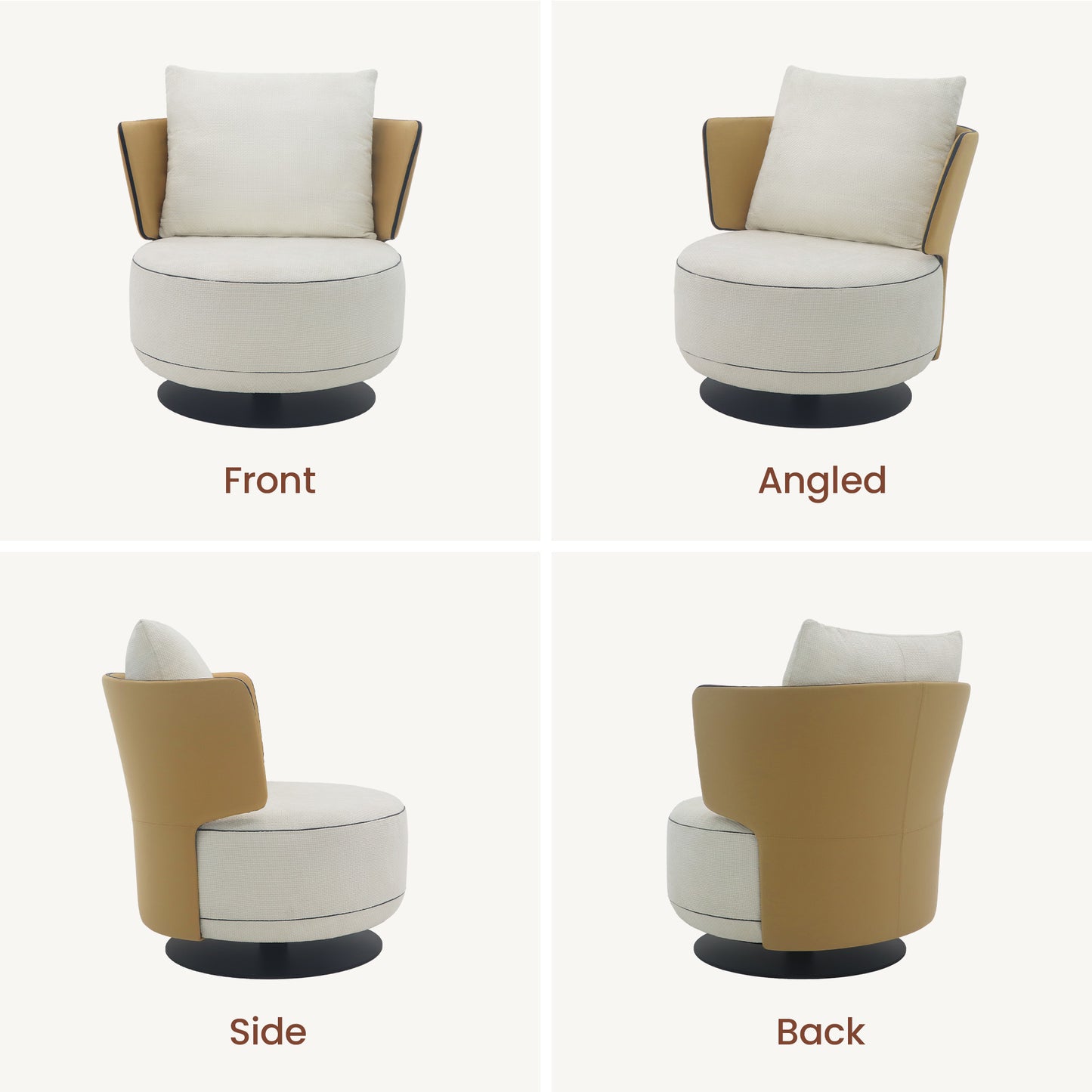 [Pre-Sale] 31.5-Inch Wide Cove 360-Degree Swivel Accent Chair - Ivory Textured Chenille with Caramel Wingback for Living Room