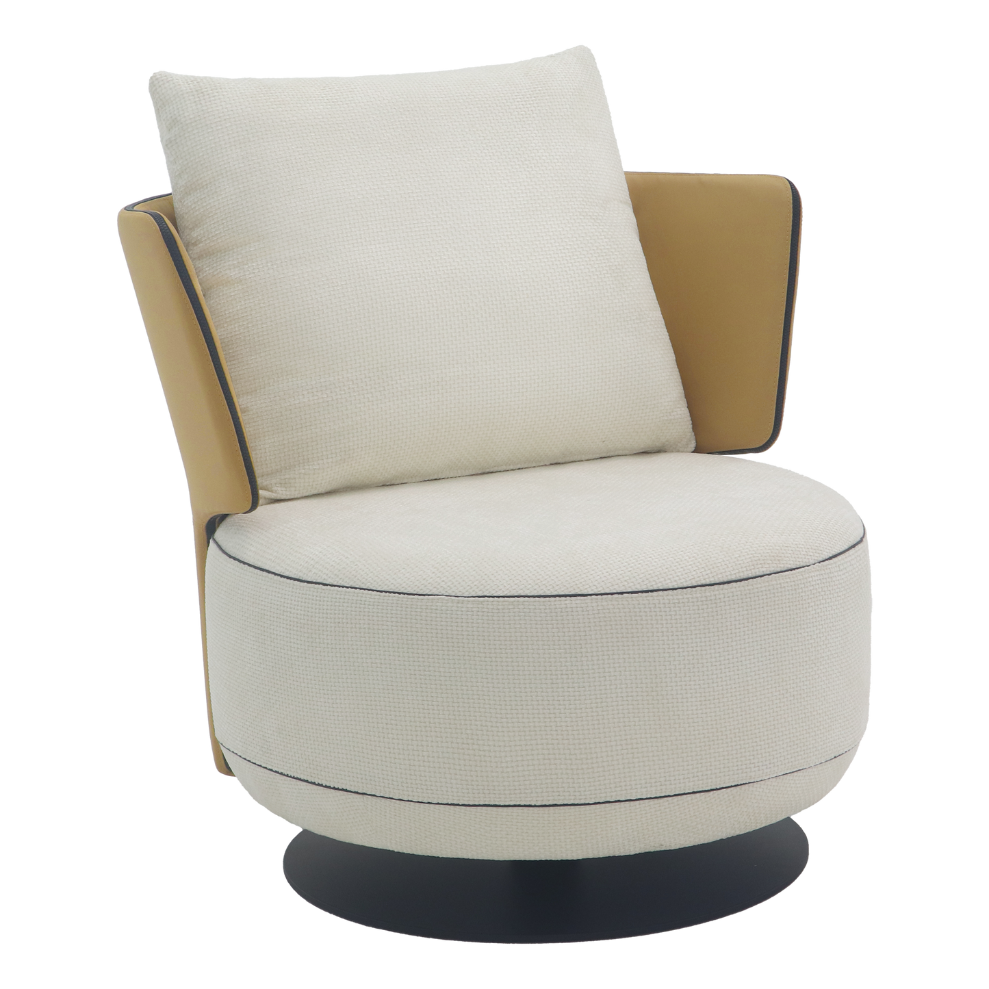 [Pre-Sale] 31.5-Inch Wide Cove 360-Degree Swivel Accent Chair - Ivory Textured Chenille with Caramel Wingback for Living Room