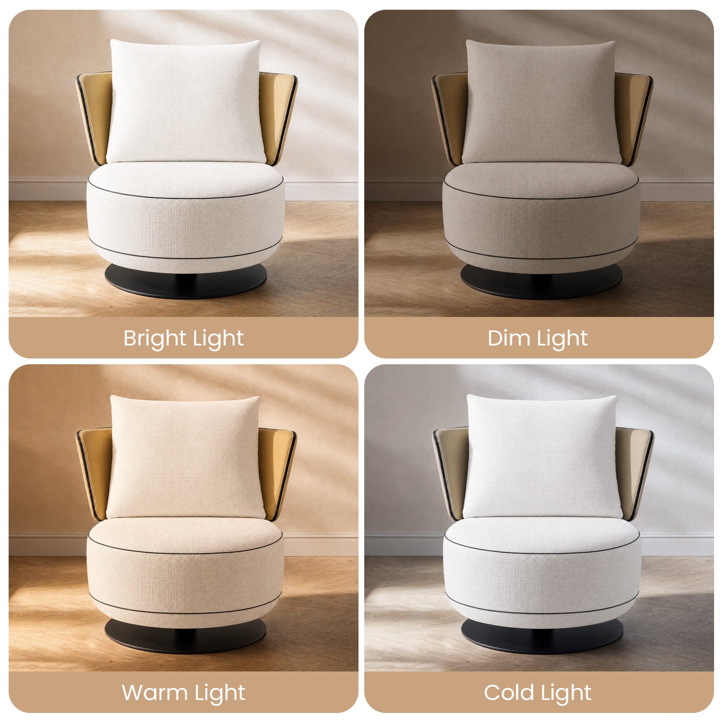 [Pre-Sale] 31.5-Inch Wide Cove 360-Degree Swivel Accent Chair - Ivory Textured Chenille with Caramel Wingback for Living Room