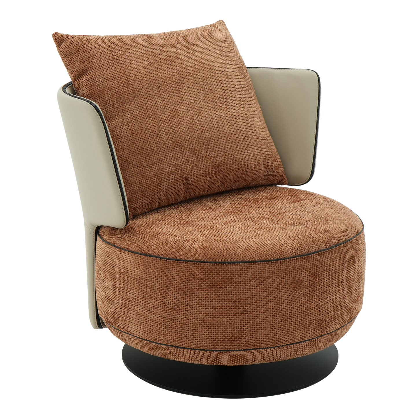 [Pre-Sale] 31.5-Inch Wide Cove 360-Degree Swivel Accent Chair - Rust Brown Textured Chenille with Ivory Wingback for Living Room