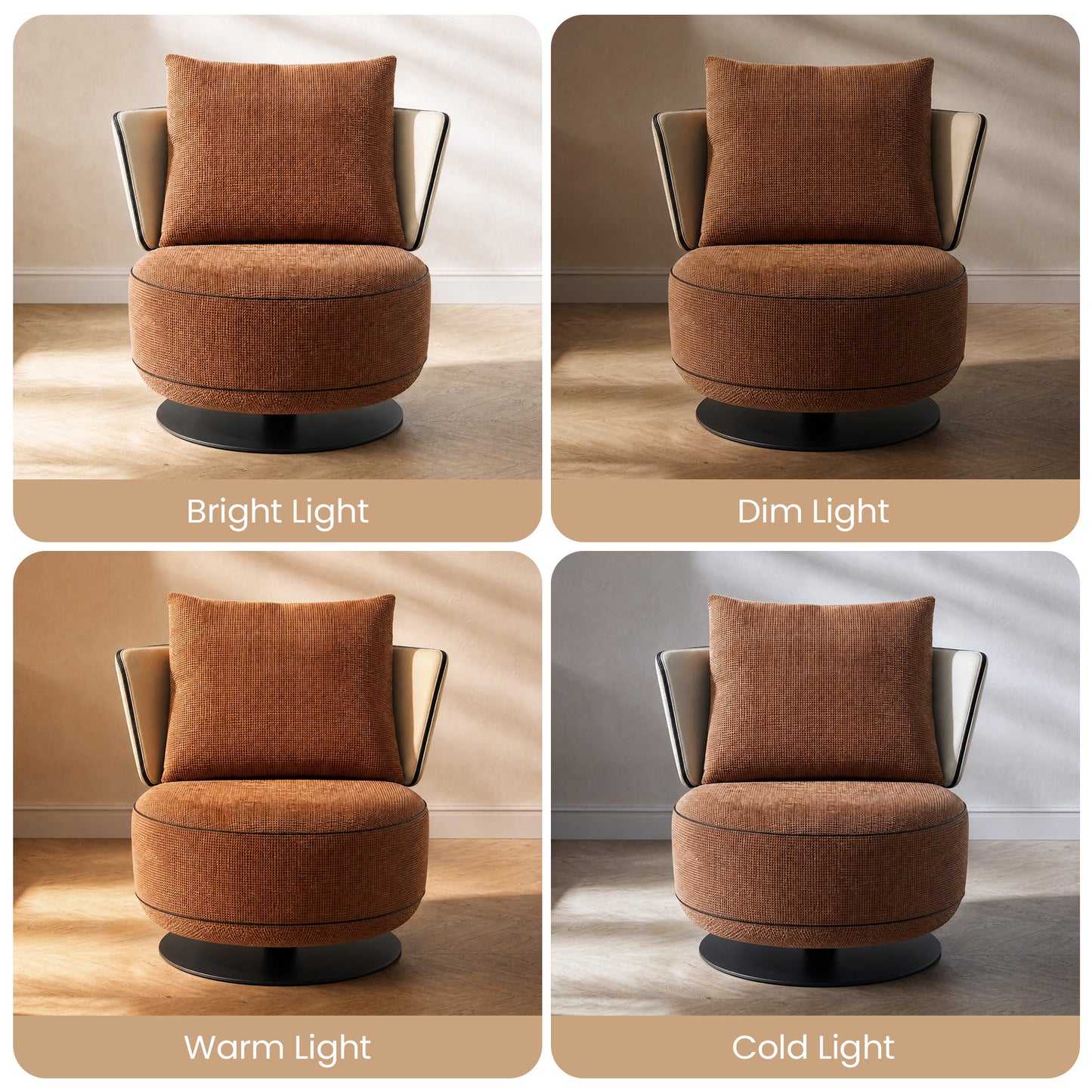 [Pre-Sale] 31.5-Inch Wide Cove 360-Degree Swivel Accent Chair - Rust Brown Textured Chenille with Ivory Wingback for Living Room