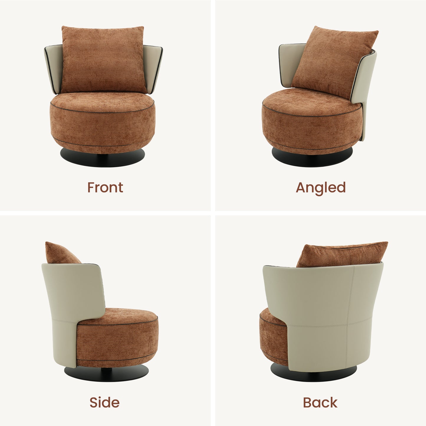 [Pre-Sale] 31.5-Inch Wide Cove 360-Degree Swivel Accent Chair - Rust Brown Textured Chenille with Ivory Wingback for Living Room