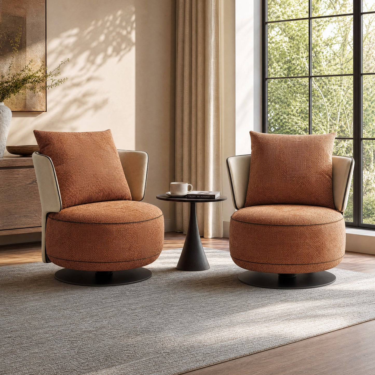 [Pre-Sale] 31.5-Inch Wide Cove 360-Degree Swivel Accent Chair - Rust Brown Textured Chenille with Ivory Wingback for Living Room
