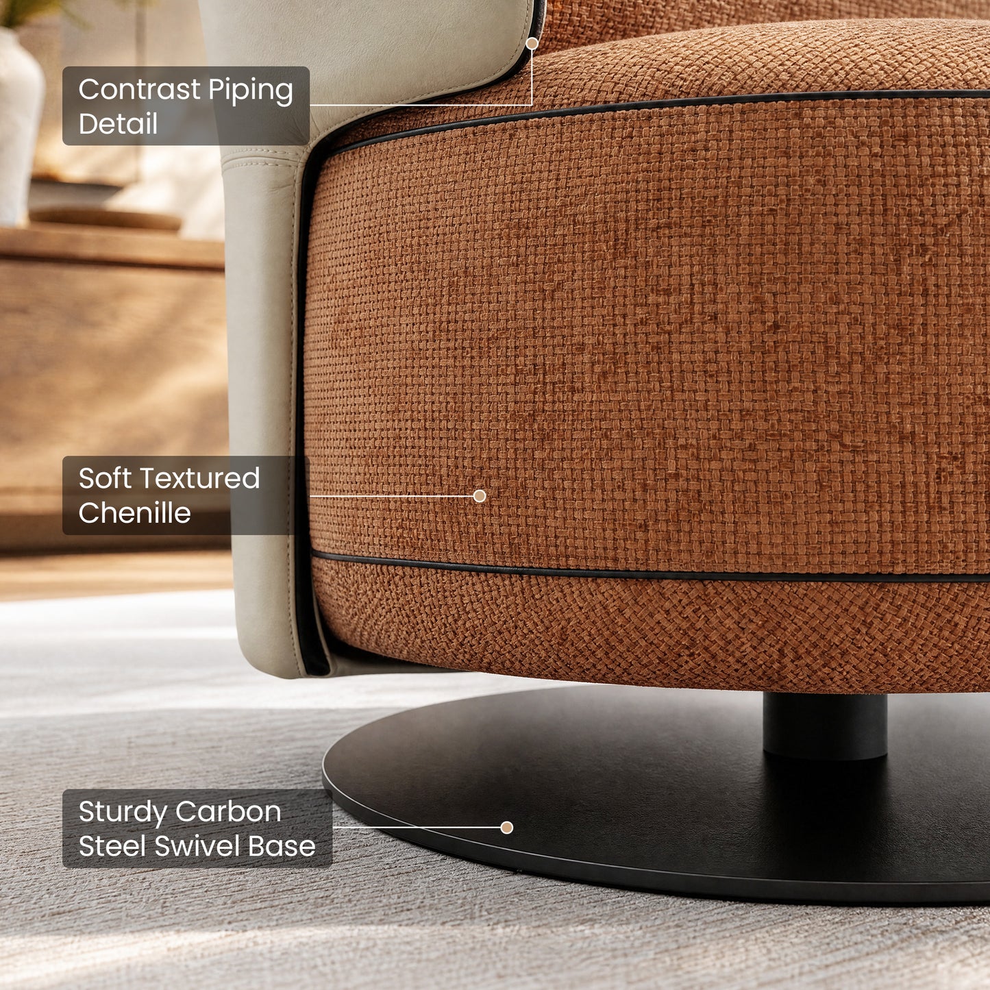 [Pre-Sale] 31.5-Inch Wide Cove 360-Degree Swivel Accent Chair - Rust Brown Textured Chenille with Ivory Wingback for Living Room