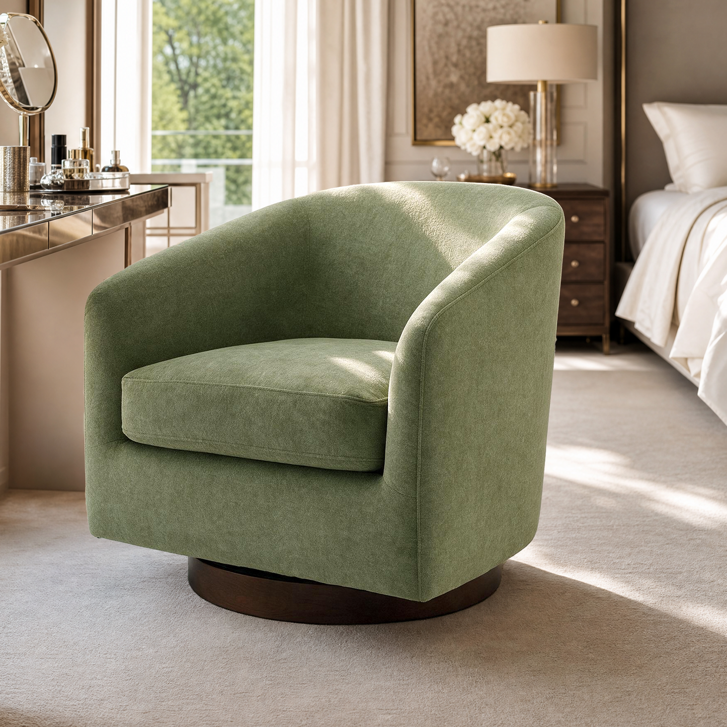 [Pre-Sale] 31.8" Wide-Seat Swivel Accent Chairs - 360° Upholstered in Green