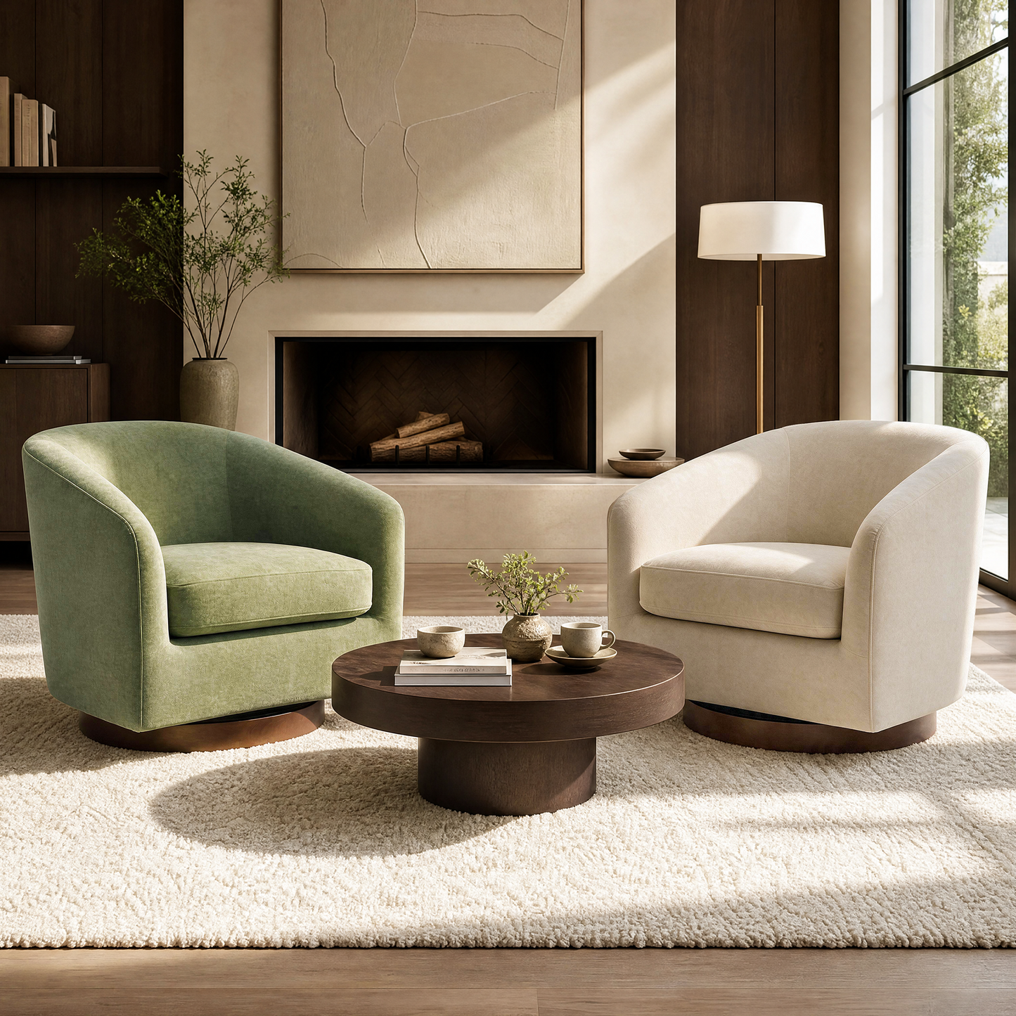 [Pre-Sale] 31.8" Wide-Seat Swivel Accent Chairs - 360° Upholstered in Green