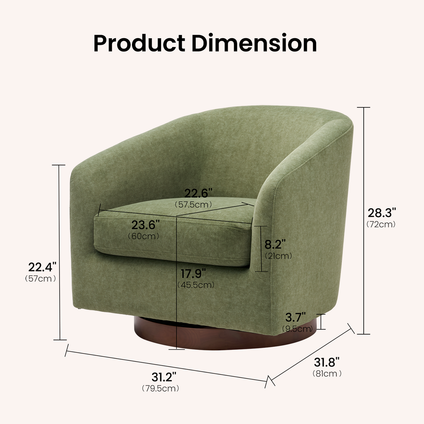 [Pre-Sale] 31.8" Wide-Seat Swivel Accent Chairs - 360° Upholstered in Green