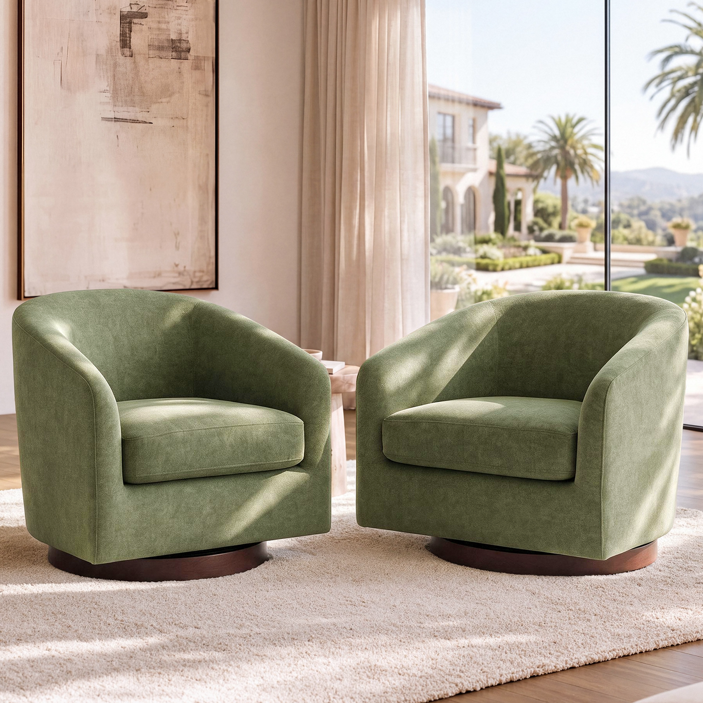 [Pre-Sale] 31.8" Wide-Seat Swivel Accent Chairs - 360° Upholstered in Green