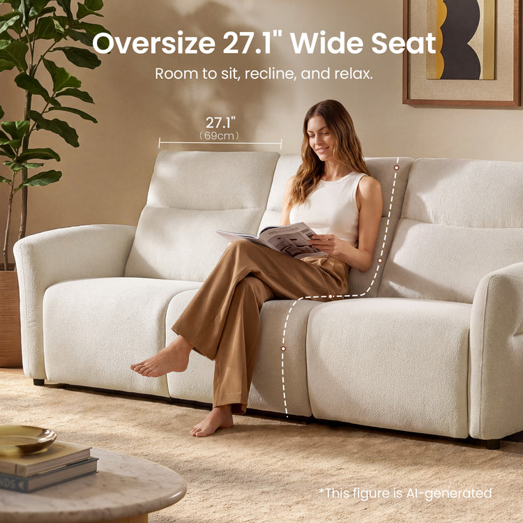 Linnea 96" Beige Textured Fabric Manual Reclining 3-Seat Sofa