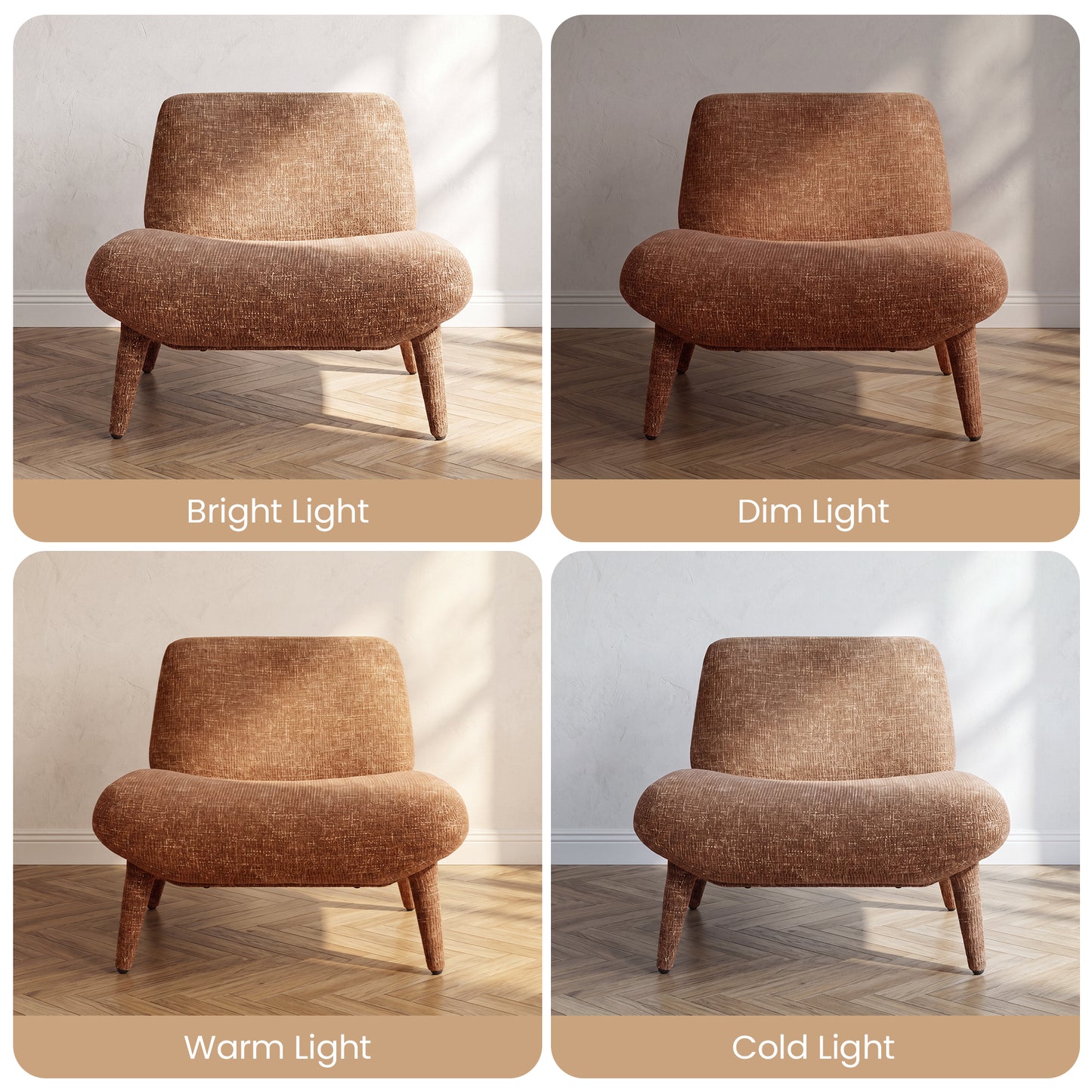 [Pre-Sale] Modern Mid-Century Bouclé Accent Chair | Wide Armless Lounge Chair in Rust Brown