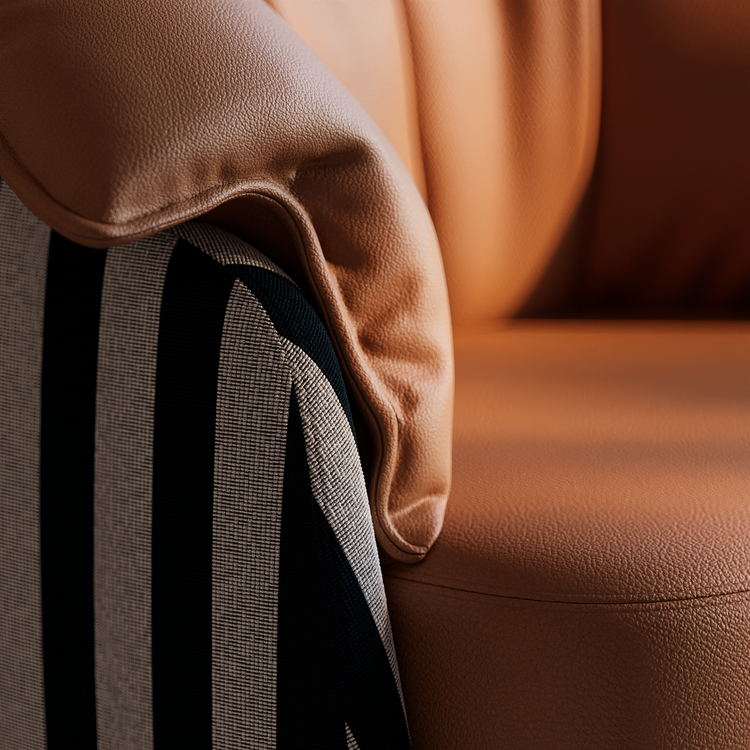 [Pre-Sale] 36.6-Inch Wide Sculptural 360-Degree Swivel Accent Chair - Caramel PU Leather with Black-and-White Striped Cotton-Linen
