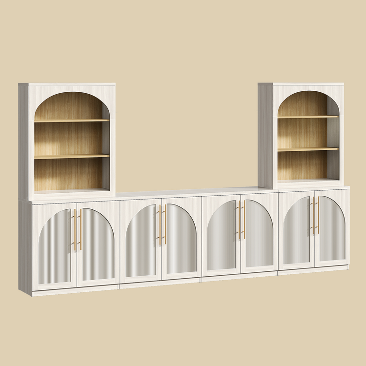 [Pre-Sale] Harmo Block 70" Arched Bookcase with Doors,  Hall Tree & Entryway Cabinet, White